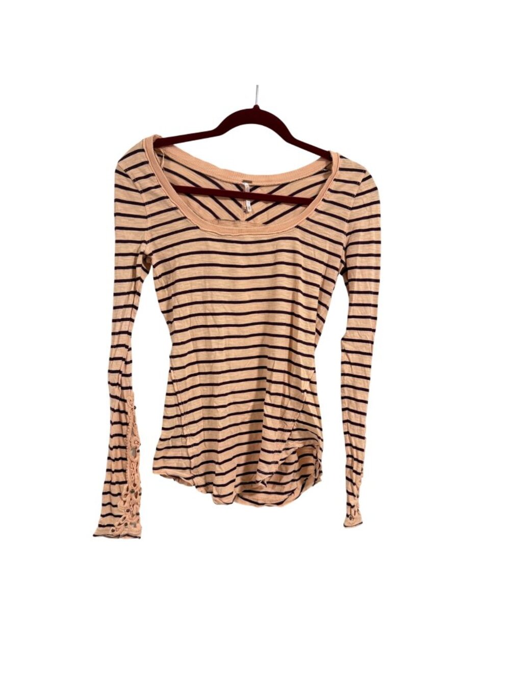 Free People Hard Candy Striped Crochet Henley Blouse Size XS